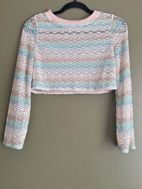 wild fable Pastel Stripe Crochet Lace Cropped Top - Pink, Mint, Blue
